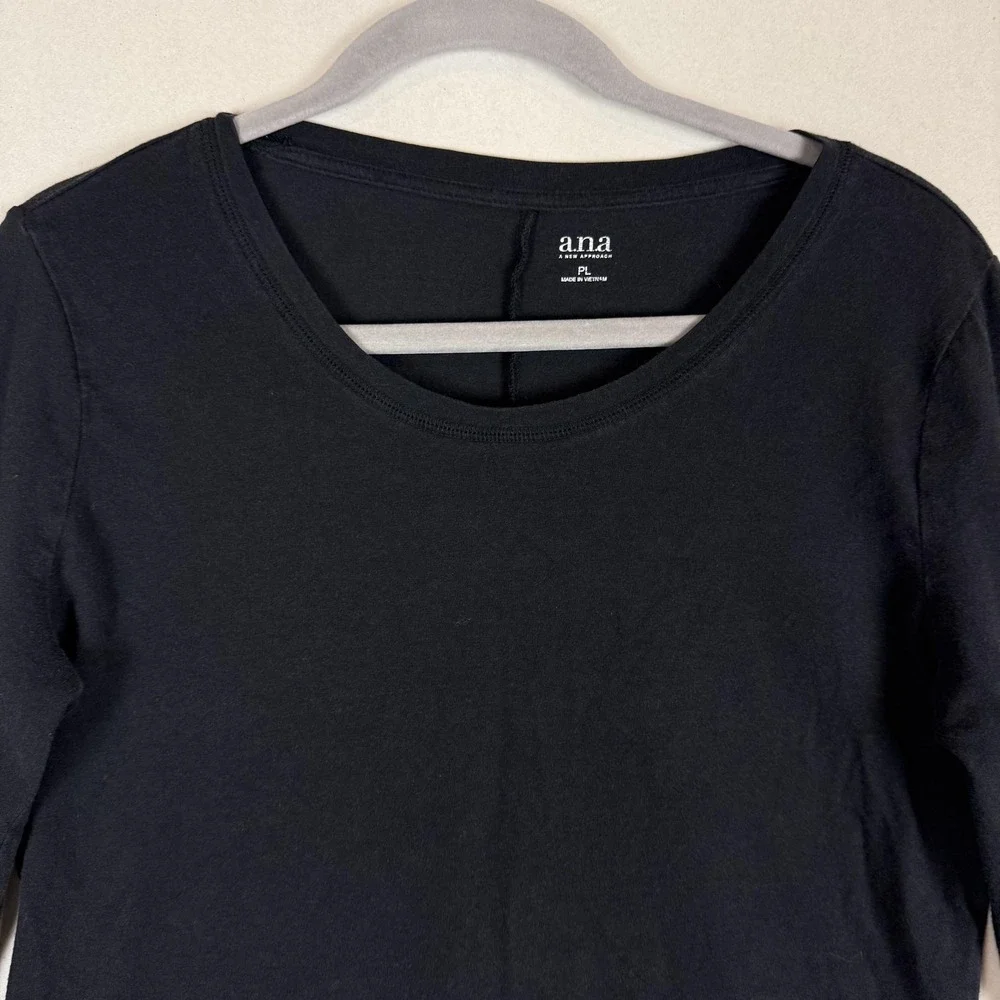 A.n.a Shirt Womens PL Black Scoop Neck Long Sleeve‎ Jersey Stretch Basic Tee